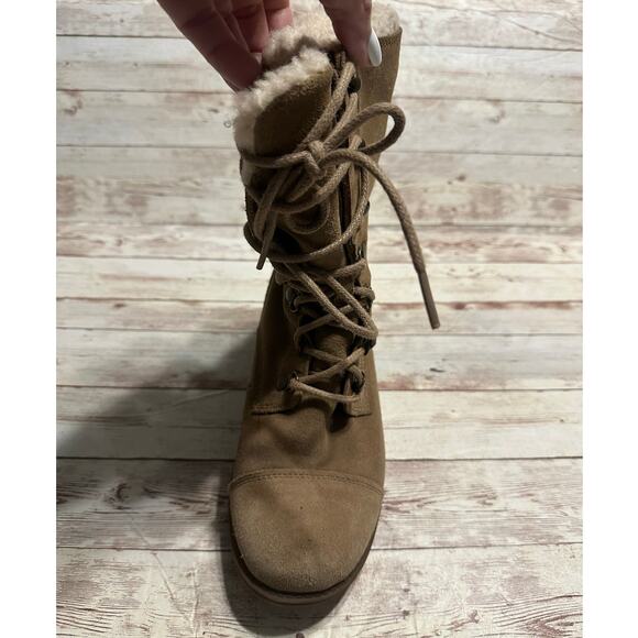 UGG Gradin Suede Lace-Up Boots Women's Size 7 Chestnut Shearling Round Toe - Picture 5 of 9